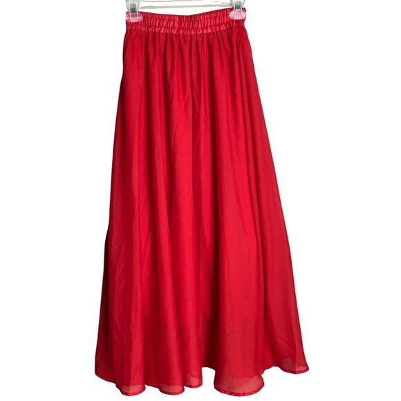 Afibi Maxi Full Skirt Red Chiffon Airy Flowing Feminine Romantic Elegant Women S - Picture 1 of 9